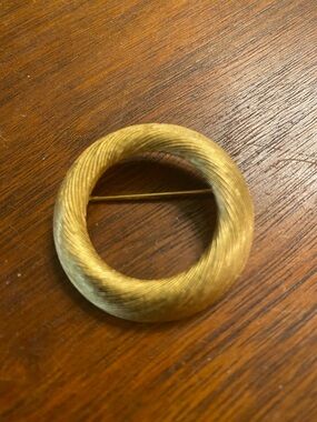 Crown Trifari Brushed Golden Tone Circular Swirl Brooch